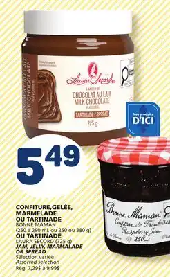 Marché Bonichoix BONNE MAMAN (250 à 290 mL ou 250 ou 380 g) JAM, JELLY, MARMALADE OR LAURA SECORD (725 g) SPREAD offer