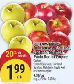 Marché Adonis pommes jaunes Delicieuses, Cortland, Spartan, McIntosh, Paula Red et Empire offer