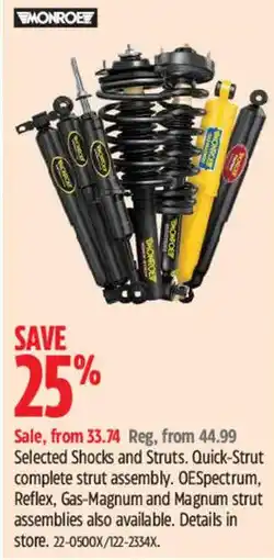 Canadian Tire Monroe selected shocks and struts offer