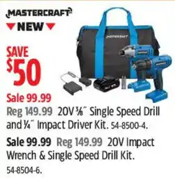 Canadian Tire Mastercraft 20V 1/4" Single Speed Drill and 1/4" Impact Driver Kit offer