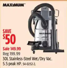Canadian Tire Maximum 30L Stainless-Steel Wet/Dry Vac offer