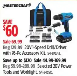 Canadian Tire Mastercraft 20V I-Speed Drill/Driver with 76-Pc Accessory Kit offer