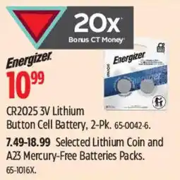 Canadian Tire Energizer CR2025 3V Lithium Button Cell Battery offer