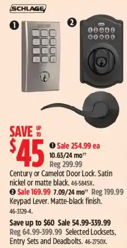 Canadian Tire Schlage Century or Camelot Door Lock offer