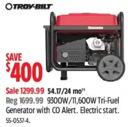 Canadian Tire Troy-Bilt 9300W/11,600W Tri-Fuel Generator offer
