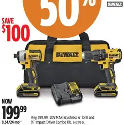 Canadian Tire DeWalt 20V MAX Brushless 1/2" Drill and 1/4" Impact Driver Combo Kit offer