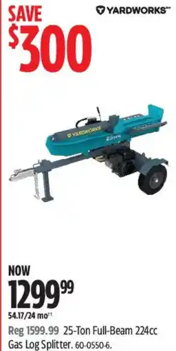 Yardworks 25-ton full-beam 224cc gas log splitter