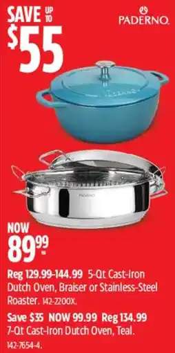Canadian Tire Paderno 5-Qt Cast-Iron Dutch Oven, Braiser or Stainless-Steel Roaster offer