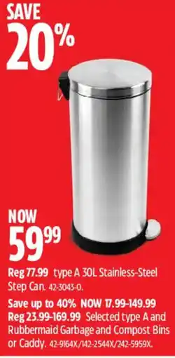 Canadian Tire Type A 30L Stainless-Steel Step Can offer