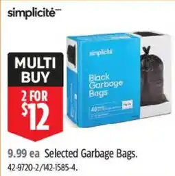 Canadian Tire simplicite black garbage bags offer