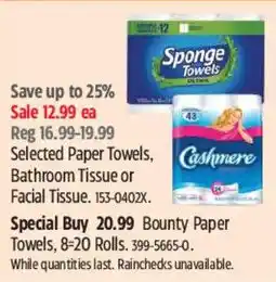 Canadian Tire Sponge Towels Bathroom Tissue or Facial Tissue offer