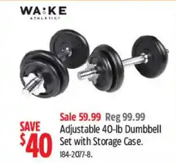 Canadian Tire Wake athletic adjustable 40-lb dumbbell set with storage case offer