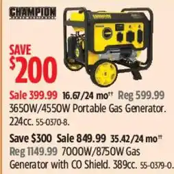 Canadian Tire Champion 3650W/4550W Portable Gas Generator offer