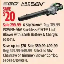 Canadian Tire Ego arc 56v lithium leaf blower offer