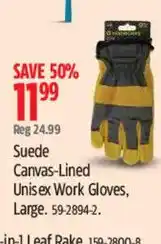 Canadian Tire Suede Canvas-Lined Unisex Work Gloves offer