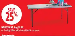 Canadian Tire Panasonic 6' Folding Table with Carry Handle offer