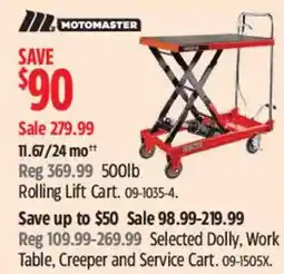 Canadian Tire Motomaster Rolling Lift Cart offer