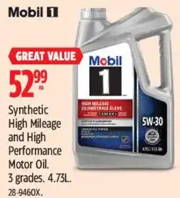 Canadian Tire Mobil 1 synthetic high mileage and high performance motor oil offer