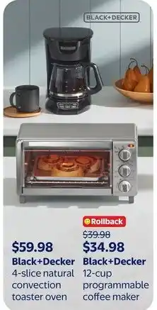 Walmart Black+Decker 4-slice natural convection toaster oven offer