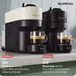 Walmart Nespresso Vertuo Pop coffee and espresso maker by Breville offer