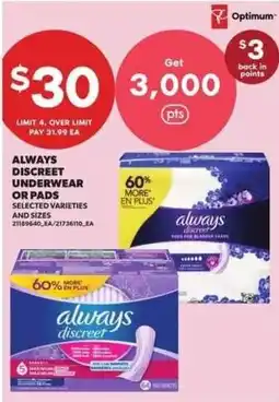Atlantic Superstore Always discreet underwear or pads offer