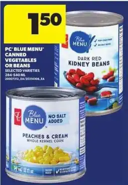 Atlantic Superstore PC Blue Menu canned vegetables or beans offer
