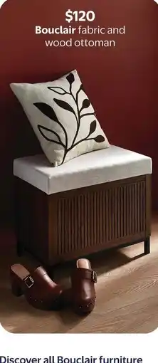 Walmart Bouclair fabric and wood ottoman offer
