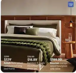 Walmart Aykah Aura velvet upholstered king bed frame offer