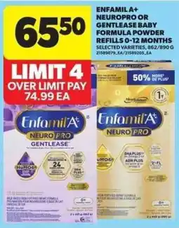 Atlantic Superstore Enfamil A+ NeuroPro or Gentlease baby formula powder refills offer