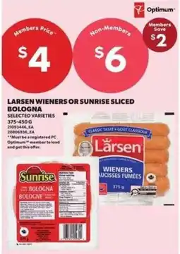 Atlantic Superstore Larsen Wieners or Sunrise Sliced Bologna offer