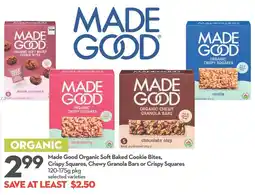 Longo's Made Good Organic Soft Baked Cookie Bites, Crispy Squares, Chewy Granola Bars or Crispy Squares offer