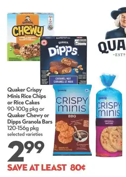 Longo's Quaker crispy minis rice chips or rice cakes or Quaker chewy or dipps granola bars offer