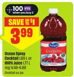 FreshCo Ocean Spray Cocktail 1.89 L or 100% Juice 1.77 L offer