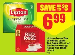 FreshCo Lipton Green Tea or Yellow Label Tea Bags 100 pk or Red Rose Orange Pekoe Tea Bags 140 pk offer
