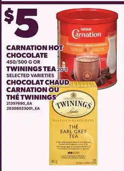 Independent Grocer CARNATION HOT CHOCOLATE 450/500 G OR TWININGS TEA 20'S offer