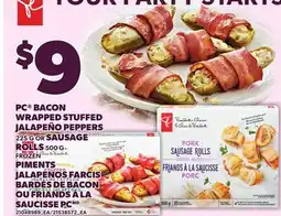 Independent Grocer PC BACON WRAPPED STUFFED JALAPEÑO PEPPERS, 225 G OR SAUSAGE ROLLS, 500 G offer