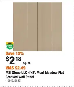Home Depot MSI Stone ULC 4'x8'. Mont Meadow Flat Grooved Wall Panel offer