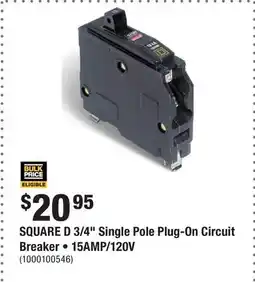 Home Depot SQUARE D 3/4 Single Pole Plug-On Circuit Breaker • 15AMP/120V offer