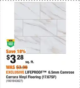 Home Depot EXCLUSIVE LIFEPROOF 6.5mm Camrose Carrara Vinyl Flooring (17.67SF) offer