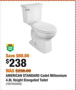 Home Depot AMERICAN STANDARD Cadet Millennium 4.8L Height Elongated Toilet offer