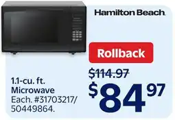 Walmart Hamilton Beach 1.1-cu. ft. Microwave offer