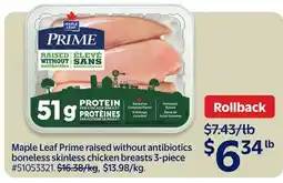 Walmart Maple Leaf Prime raised without antibiotics boneless skinless chicken breasts offer