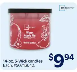 Walmart MAINSTAYS Warm Apple Pie 14-oz. 3-Wick candles offer
