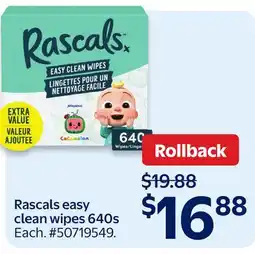 Walmart Rascals easy clean wipes 640s offer