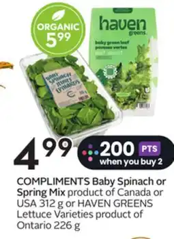 Sobeys COMPLIMENTS Baby Spinach or Spring Mix offer