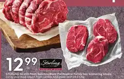 Sobeys STERLING SILVER Fresh Boneless Blade Pot Roast or Family Size Simmering Steaks offer