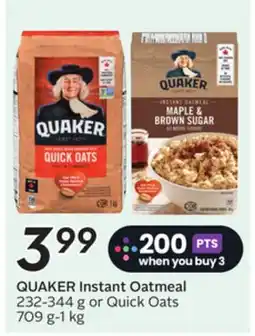 Sobeys QUAKER Instant Oatmeal 232-344 g or Quick Oats 709 g-1 kg offer