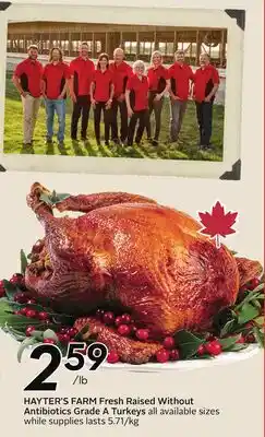 Sobeys HAYTER'S FARM Fresh Raised Without Antibiotics Grade A Turkeys offer