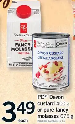 Fortinos PC DEVON CUSTARD OR PURE FANCY MOLASSES, 400 G OR 675 G offer