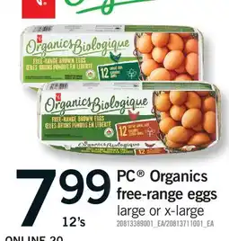 Fortinos PC ORGANICS FREE-RANGE EGGS, LARGE OR X-LARGE, 12'S offer